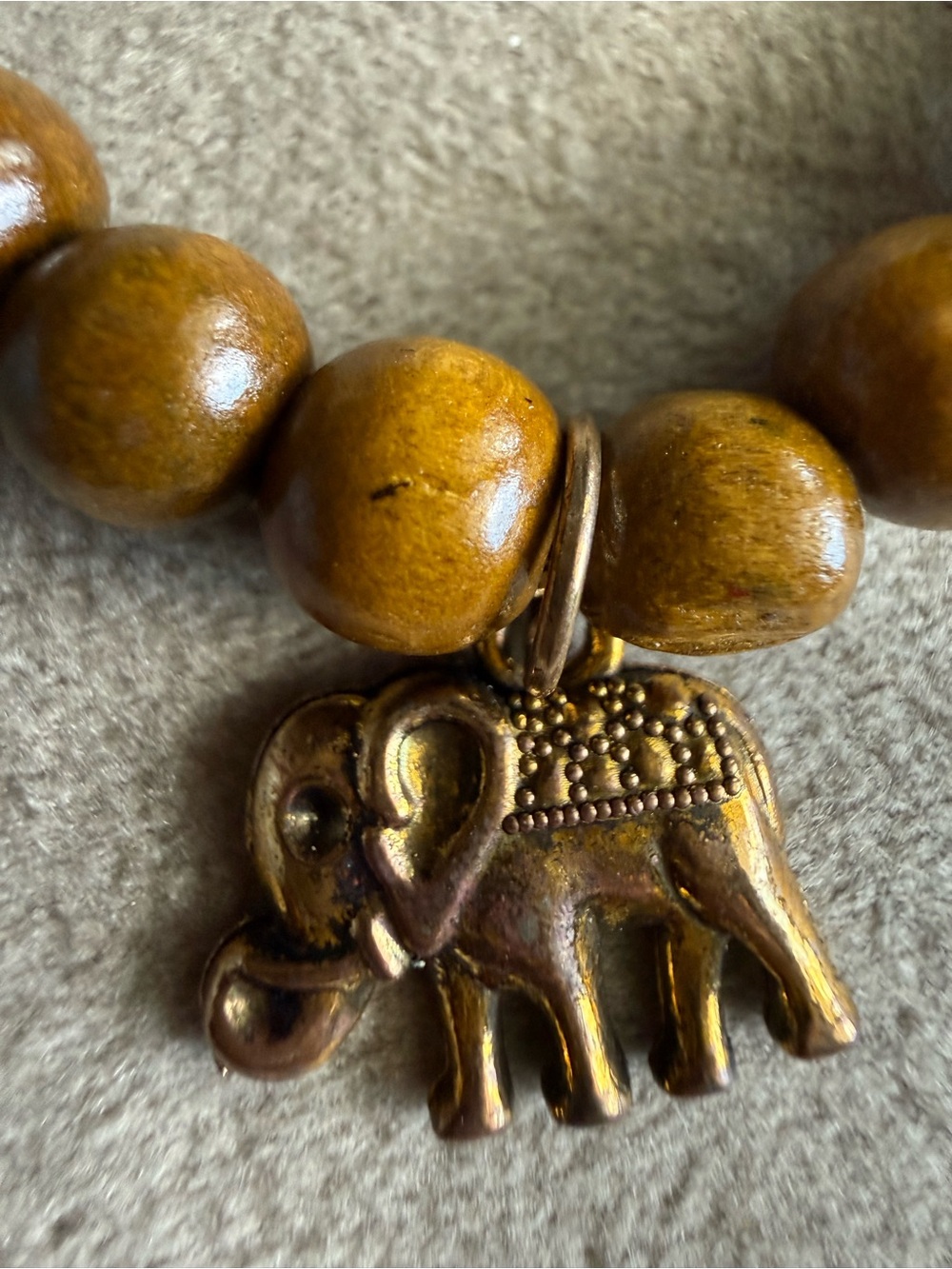 Women’s Olive Brown Beaded Bracelet with Elephant Charm - Picture 4 of 4